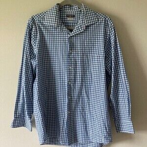 Van Heusen Long Sleeve Button Down Shirt Blue Plaid Size 15 1/2 Medium
